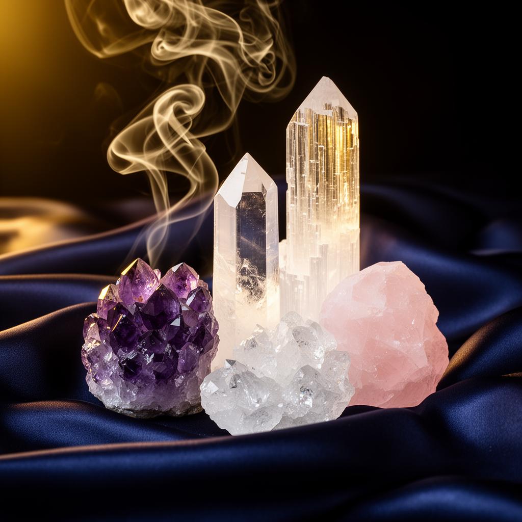 Healing crystals with sage smoke