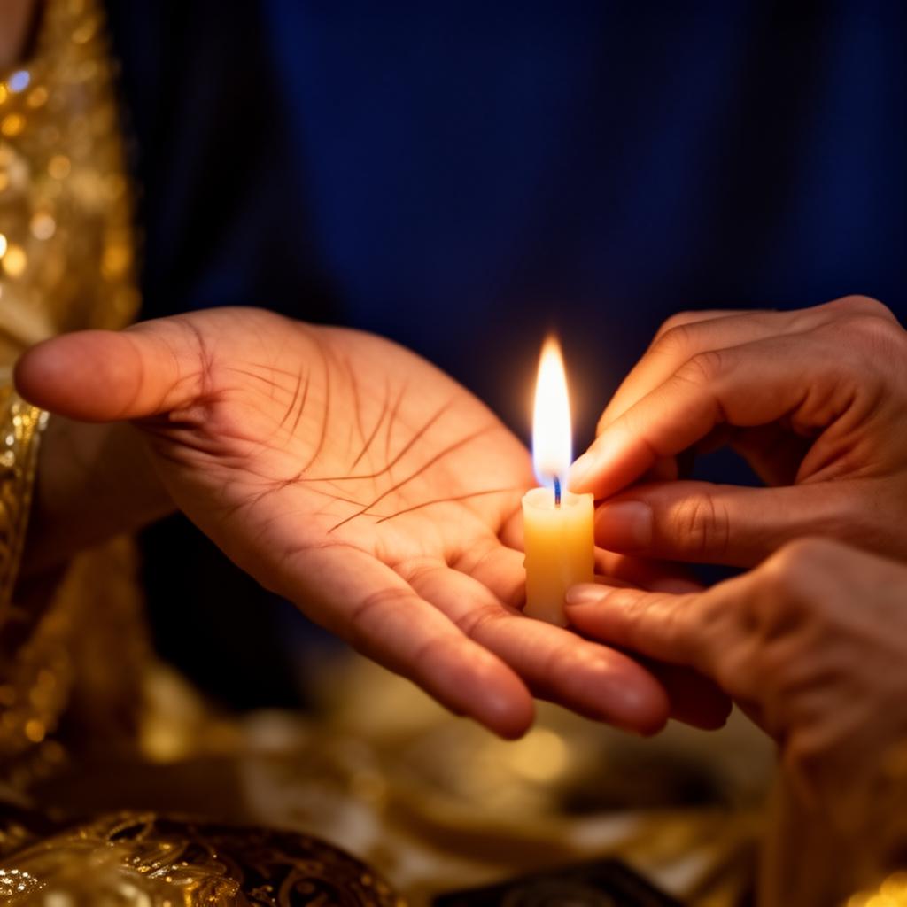 Palm reading by candlelight