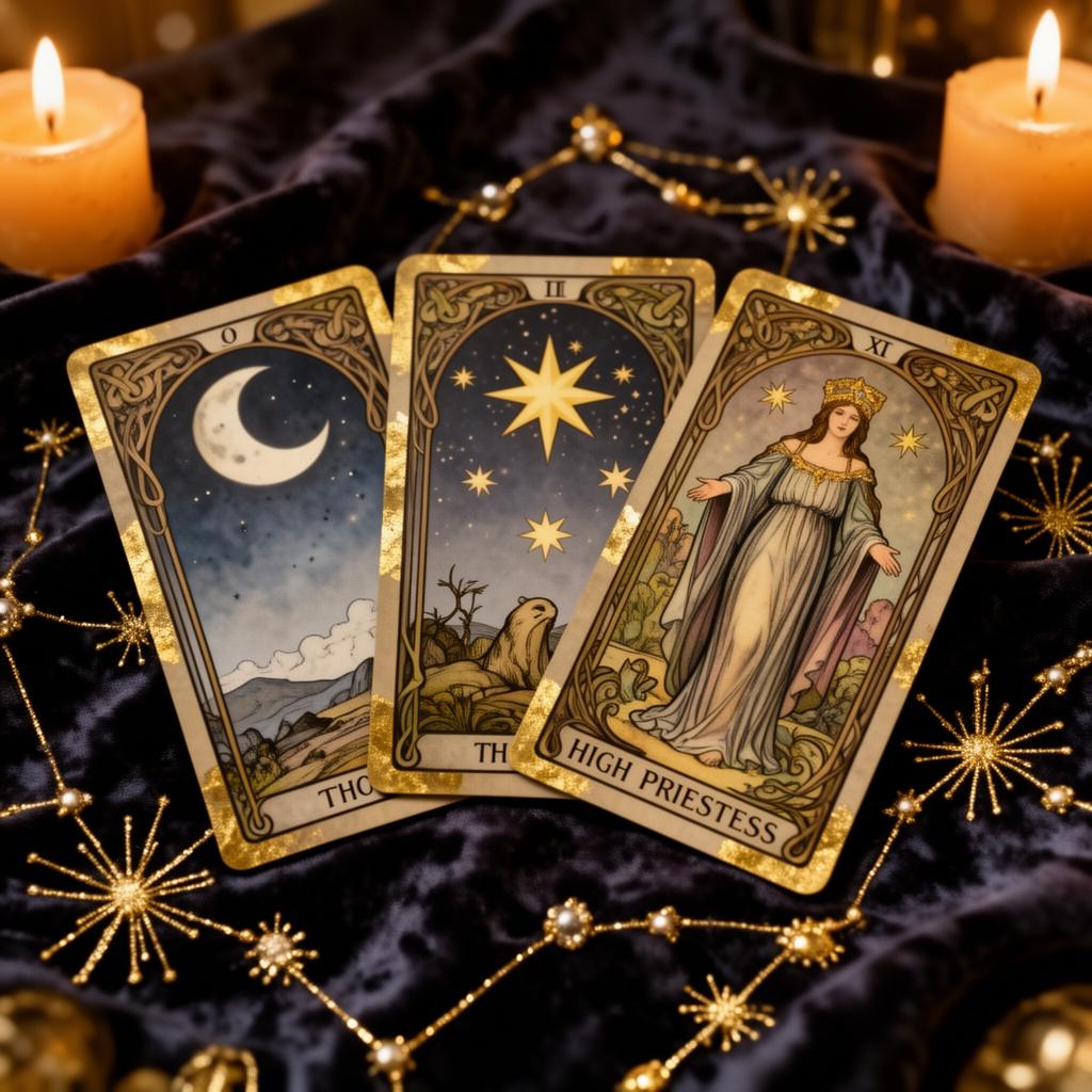 Antique tarot cards on velvet